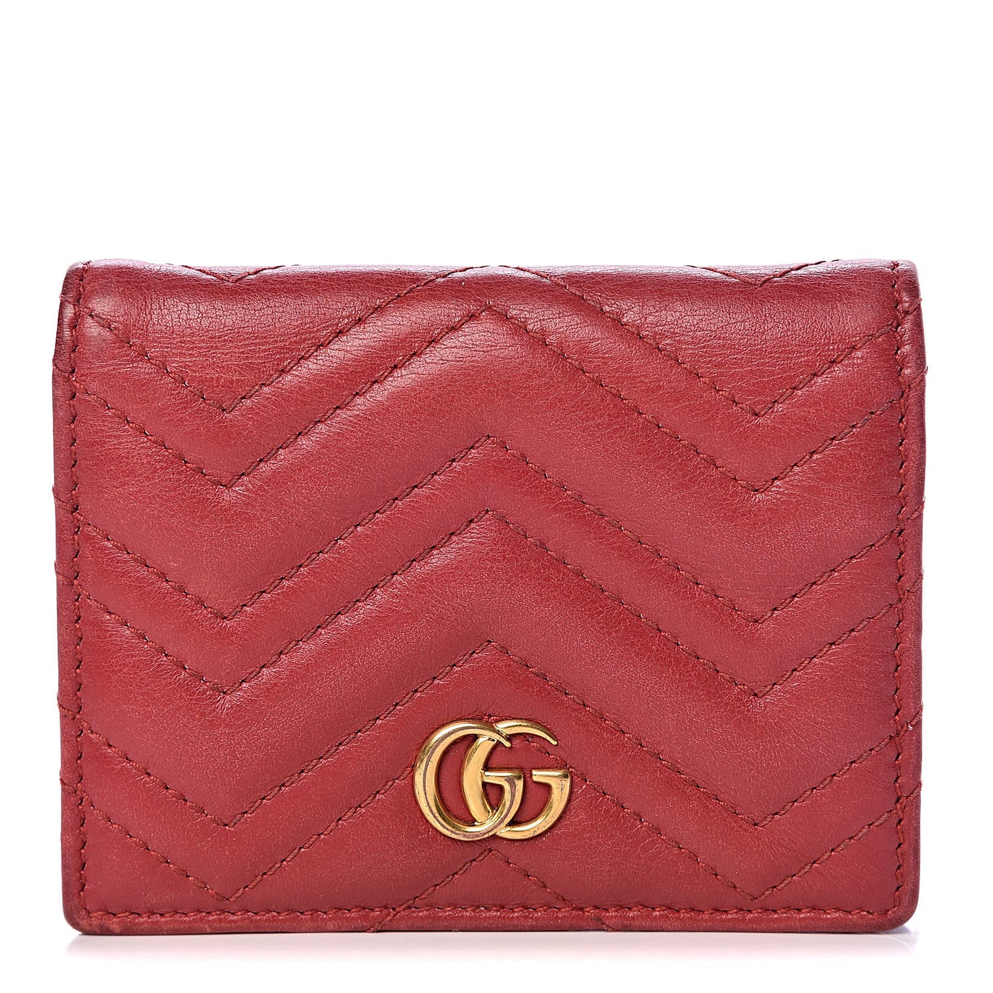 Calfskin Matelasse GG Marmont Card Case Hibiscus Red