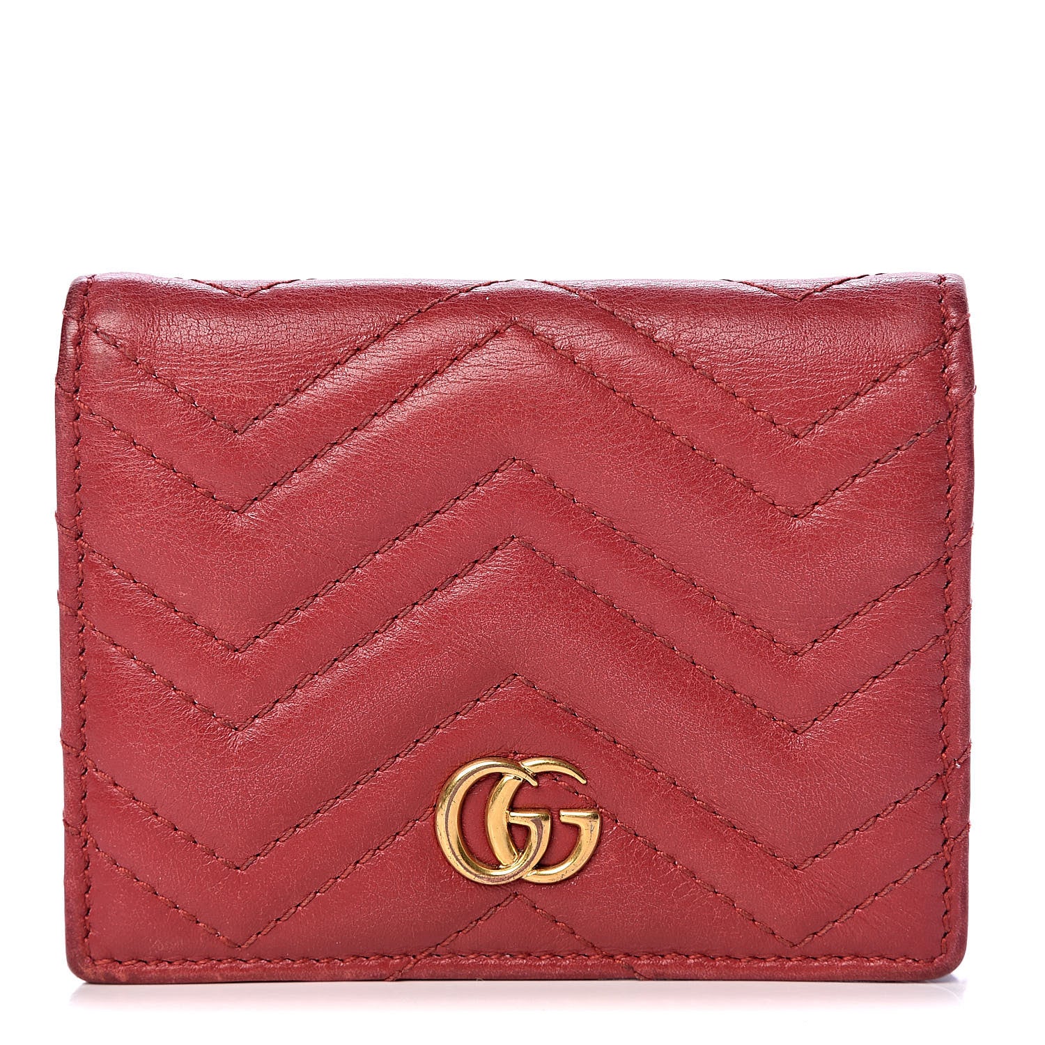 Gucci Calfskin Matelasse GG Marmont Card Case Hibiscus Red 1 of 10