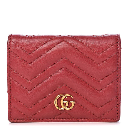 Gucci Calfskin Matelasse GG Marmont Card Case Hibiscus Red 1 of 10