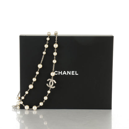 Chanel Pearl Baguette Crystal CC Long Necklace Silver 5 of 5