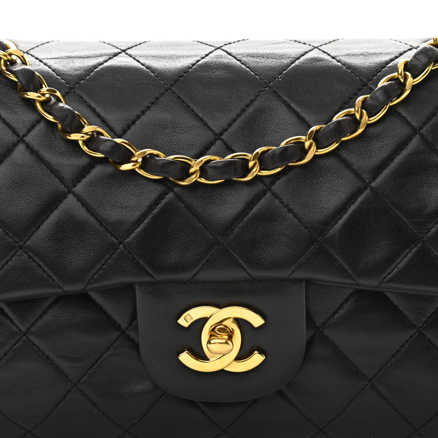 Lambskin Quilted Small Double Flap Black