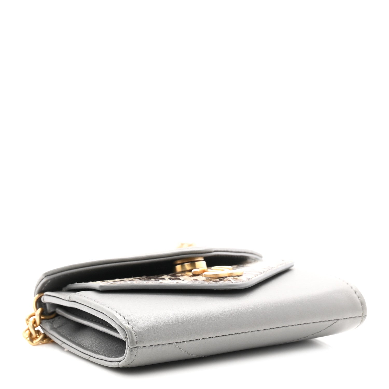 Chanel Calfskin Elaphe Double Chevron Card Case On Chain Grey 4 of 11