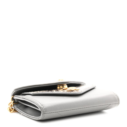 Chanel Calfskin Elaphe Double Chevron Card Case On Chain Grey 4 of 11