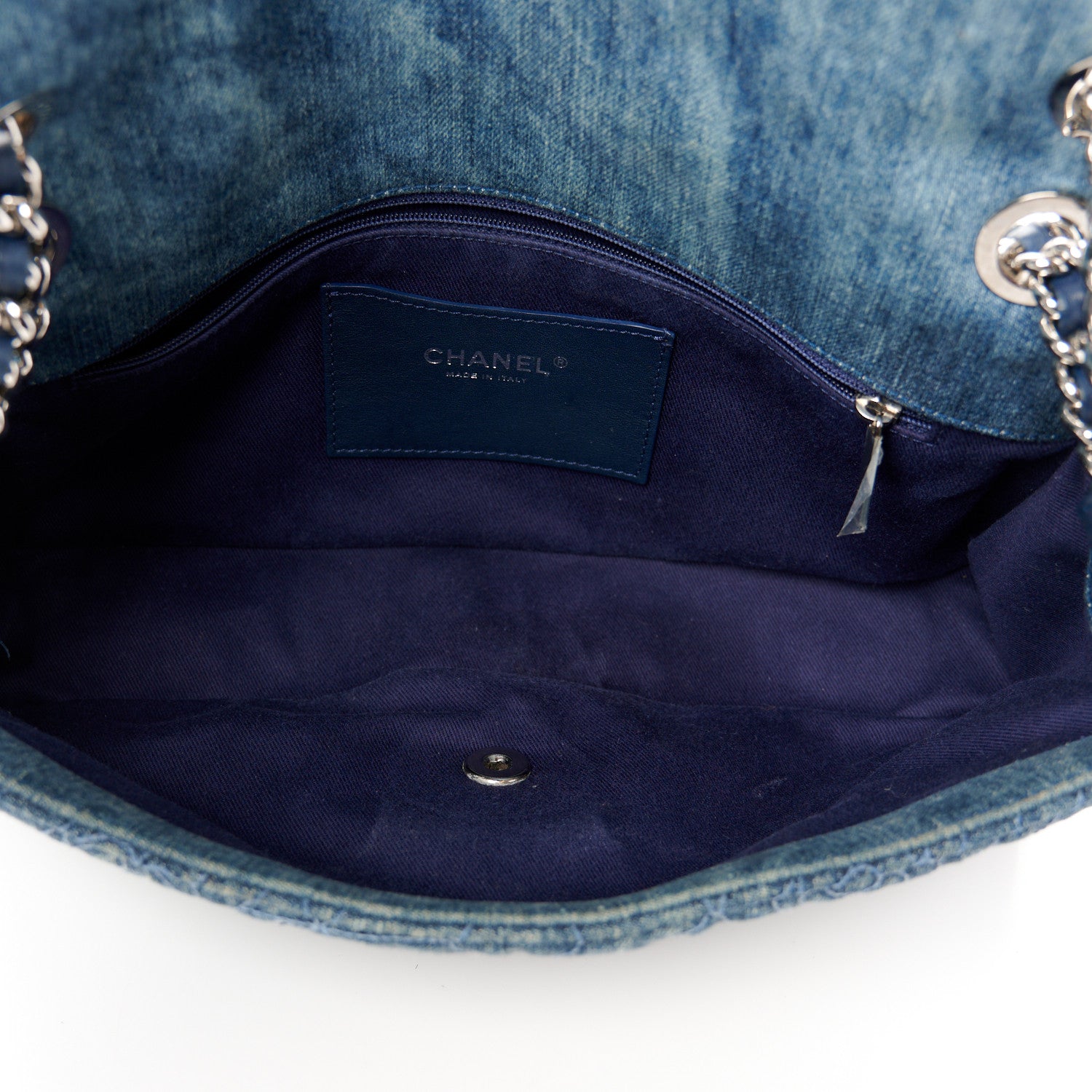 Chanel Denim Quilted Camellia Embroidered Large Flap Blue 5 of 11