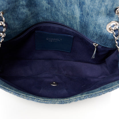 Chanel Denim Quilted Camellia Embroidered Large Flap Blue 5 of 11