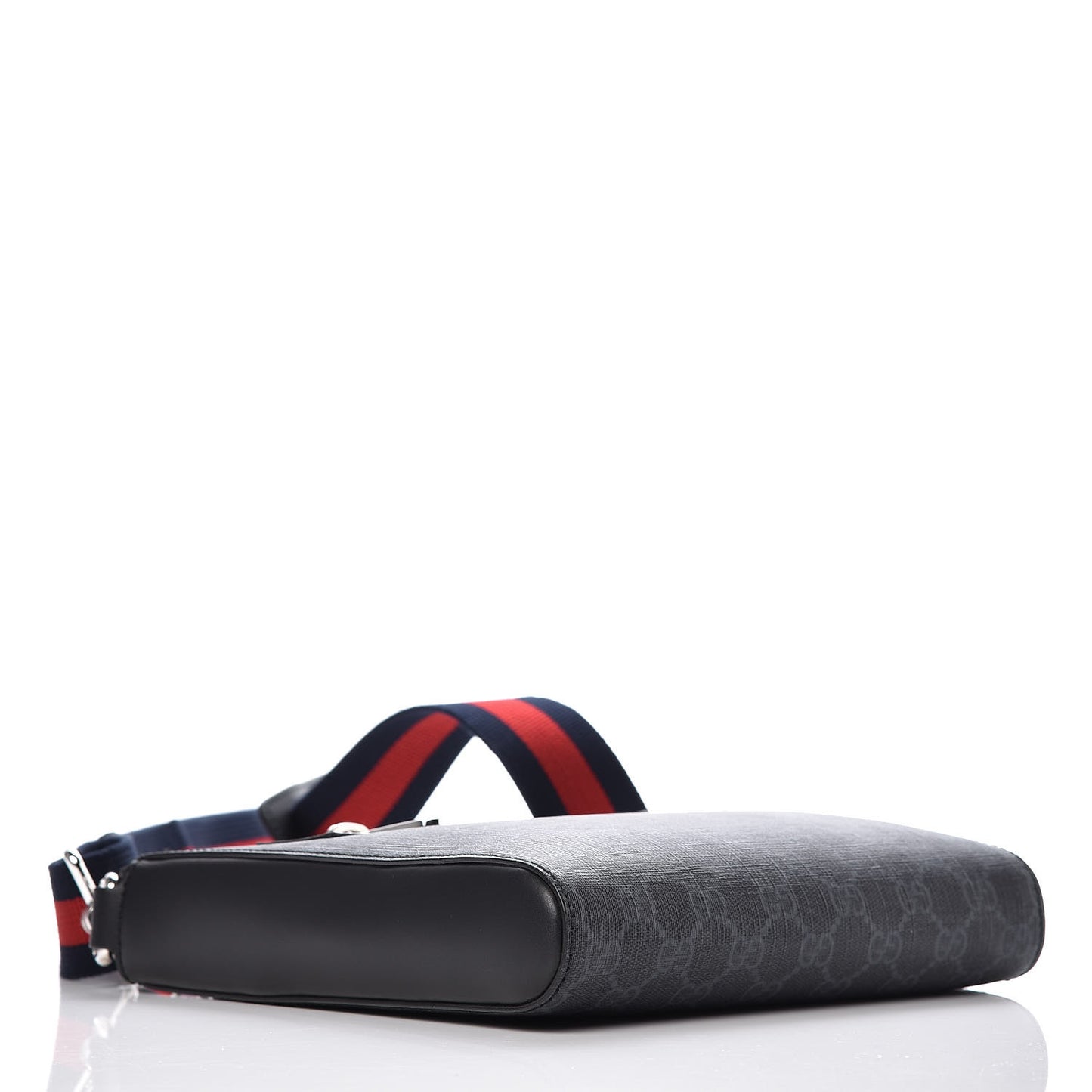 GG Supreme Monogram Web Small Flat Messenger Bag Black Grey