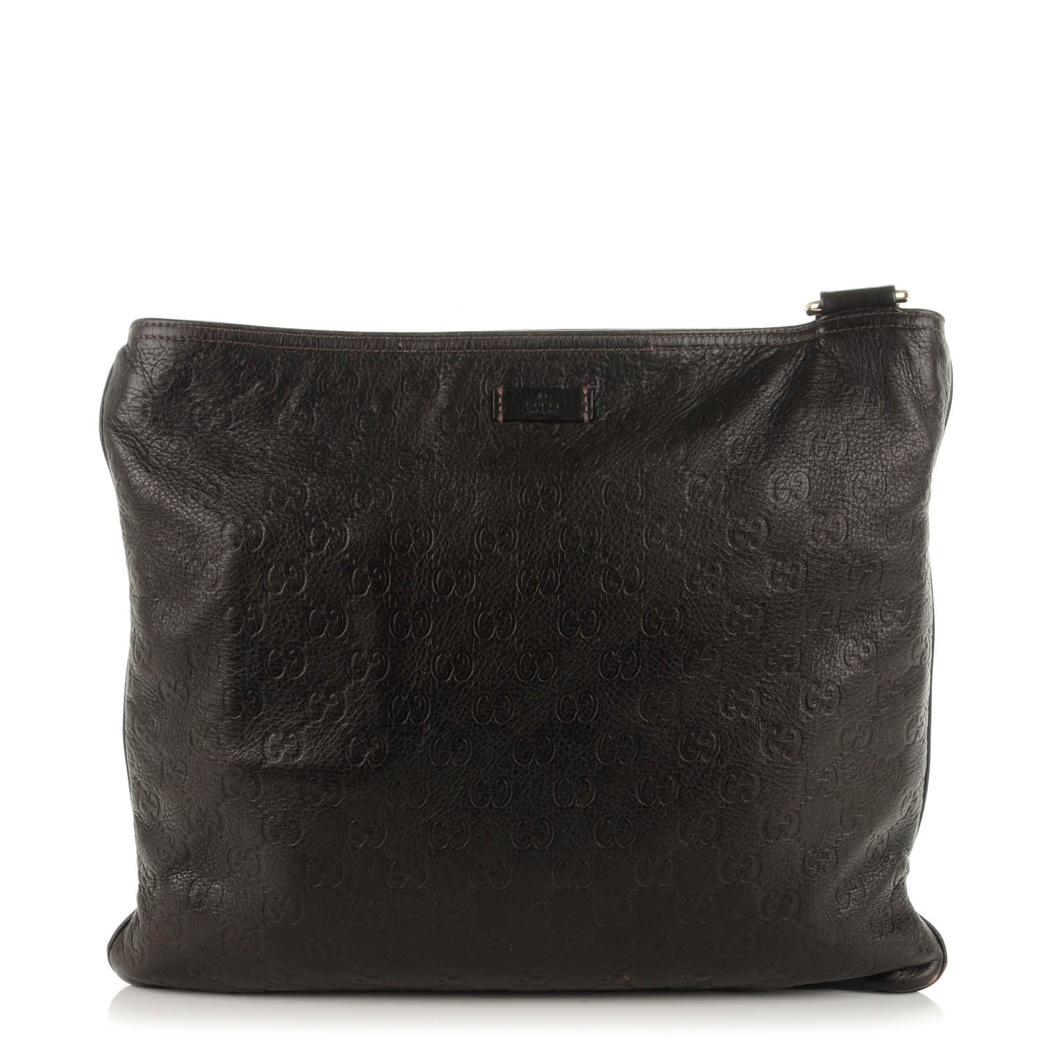 Gucci Guccissima Medium Flat Messenger Bag Dark Brown 1 of 8