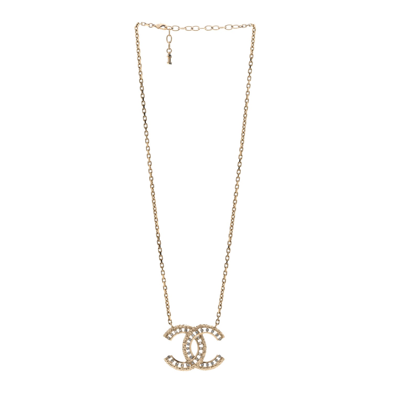 Chanel Crystal Textured CC Necklace Gold 3 of 5