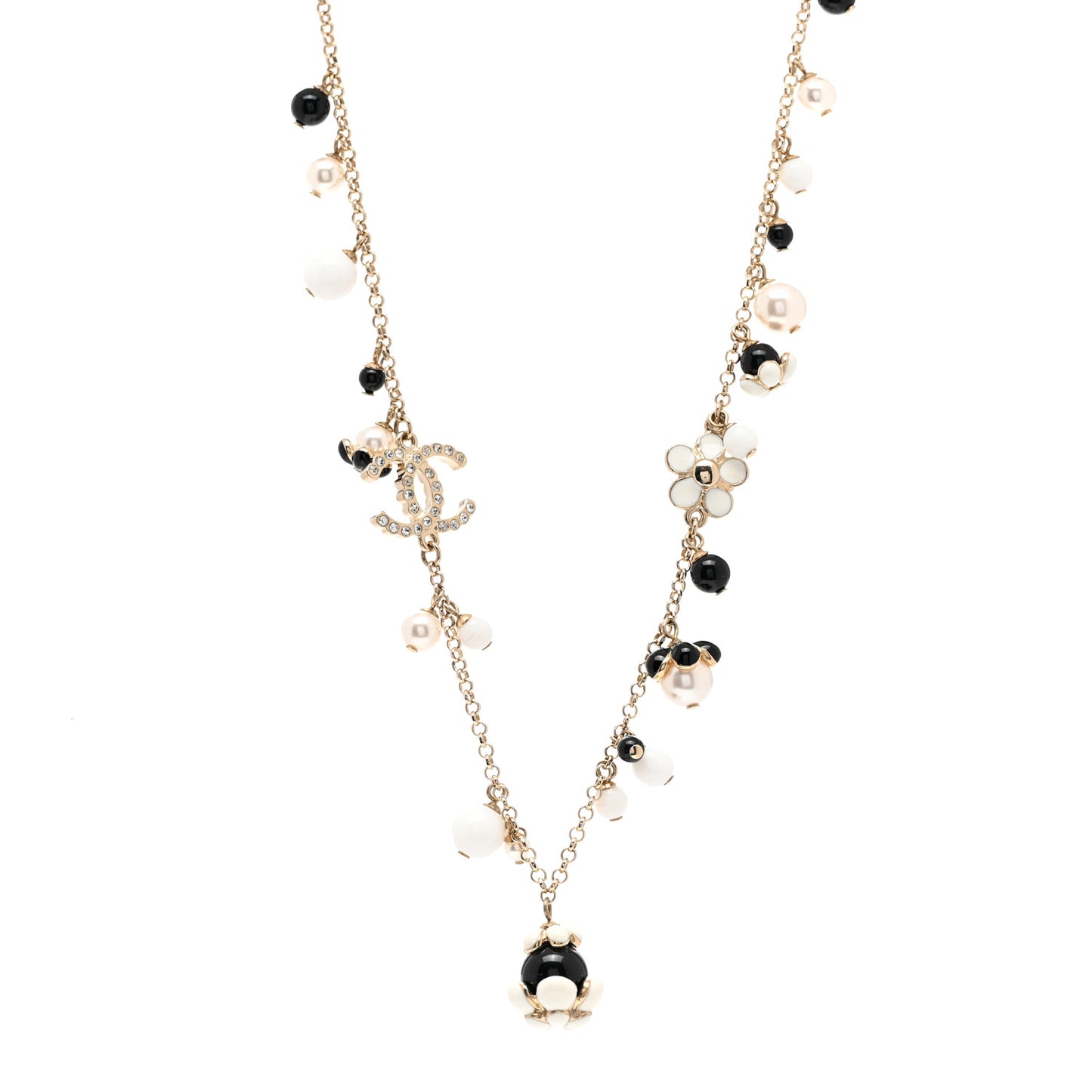 Pearl Bead Crystal CC Necklace Gold Black White