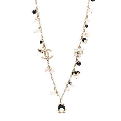 Chanel Pearl Bead Crystal CC Necklace Gold Black White 1 of 6