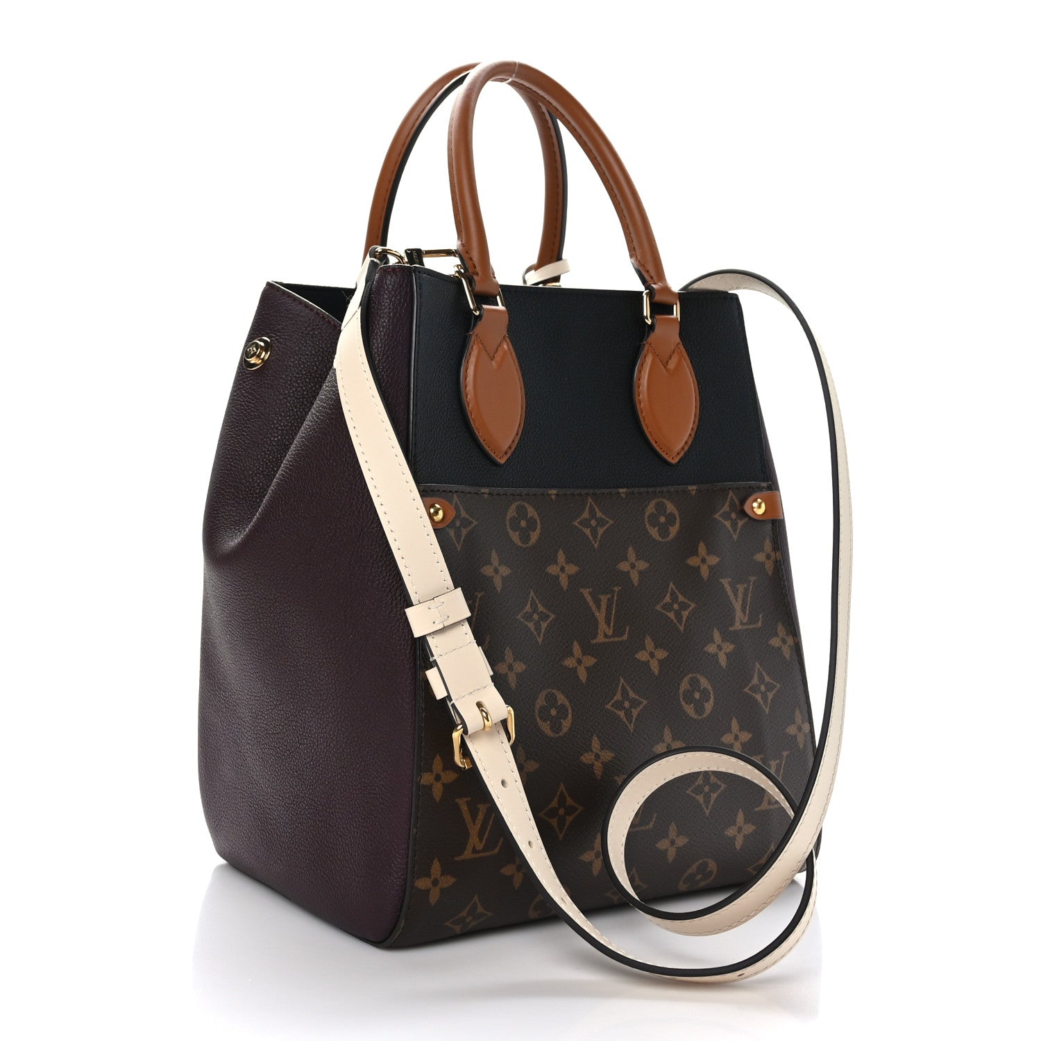 Louis Vuitton Calfskin Monogram Fold Tote MM Black Wine Cream 3 of 7