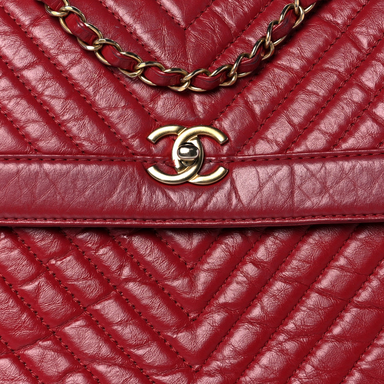 Chanel Aged Calfskin Chevron Quilted Backpack Red 8 of 18