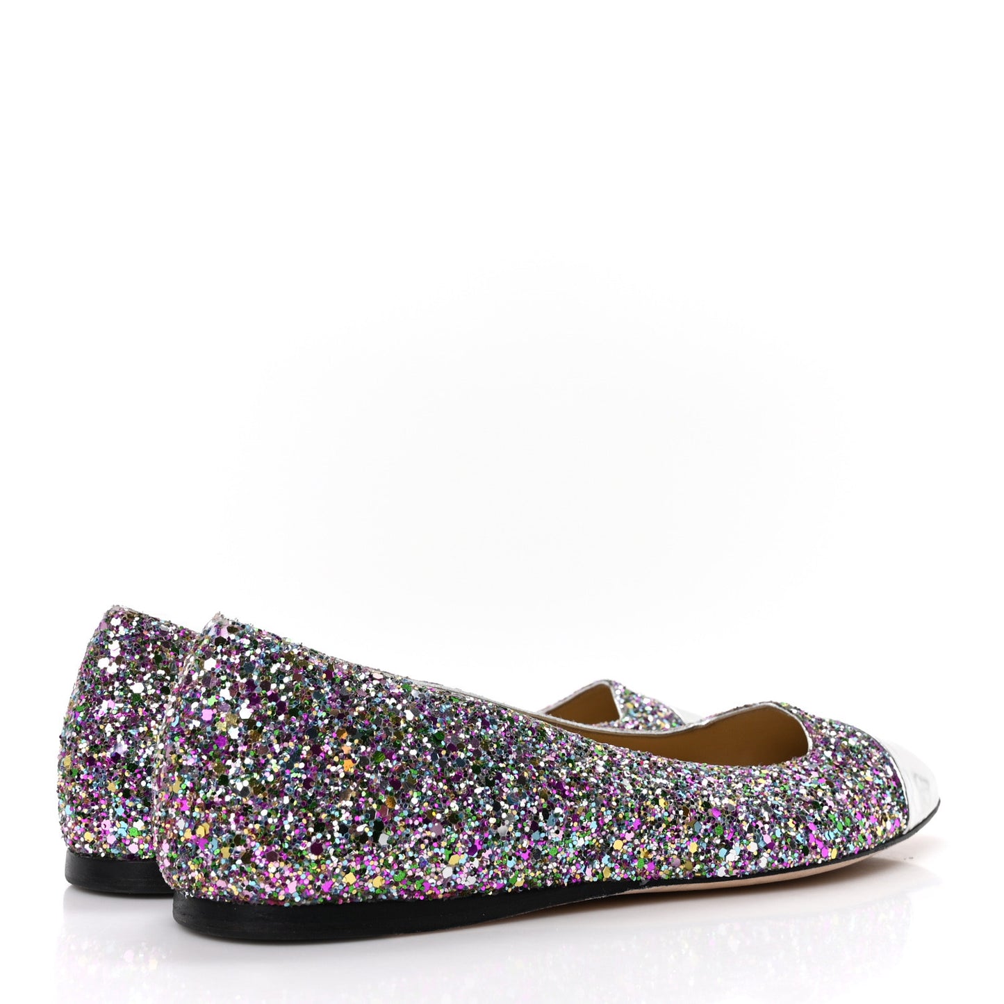 Patent Calfskin Coarse Glitter Confetti Watson Flats 36 Silver Multicolor