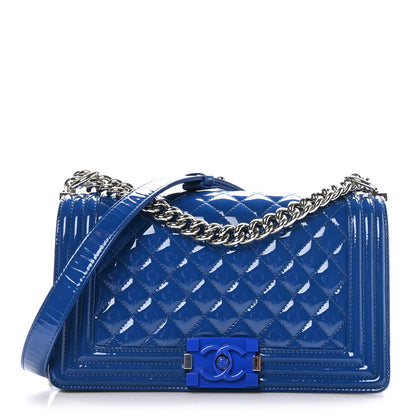 Chanel Patent Calfskin Quilted Medium Plexiglass Boy Flap Blue 1 of 10