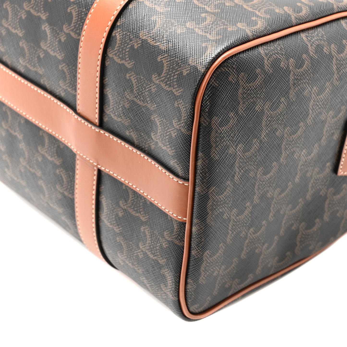 Triomphe Canvas Calfskin Boston Bag Tan