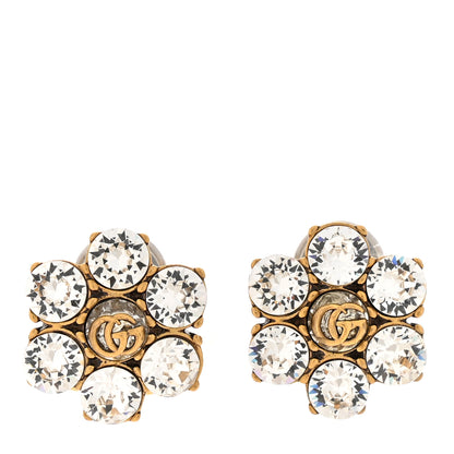 Gucci Metal Crystal Double G Clip On Earrings Aged Gold 1 of 5