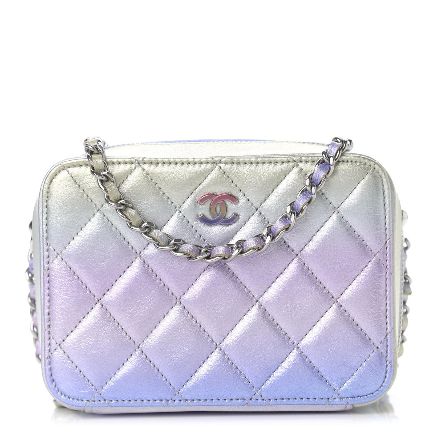 Metallic Gradient Calfskin Quilted Camera Case Blue Yellow Purple