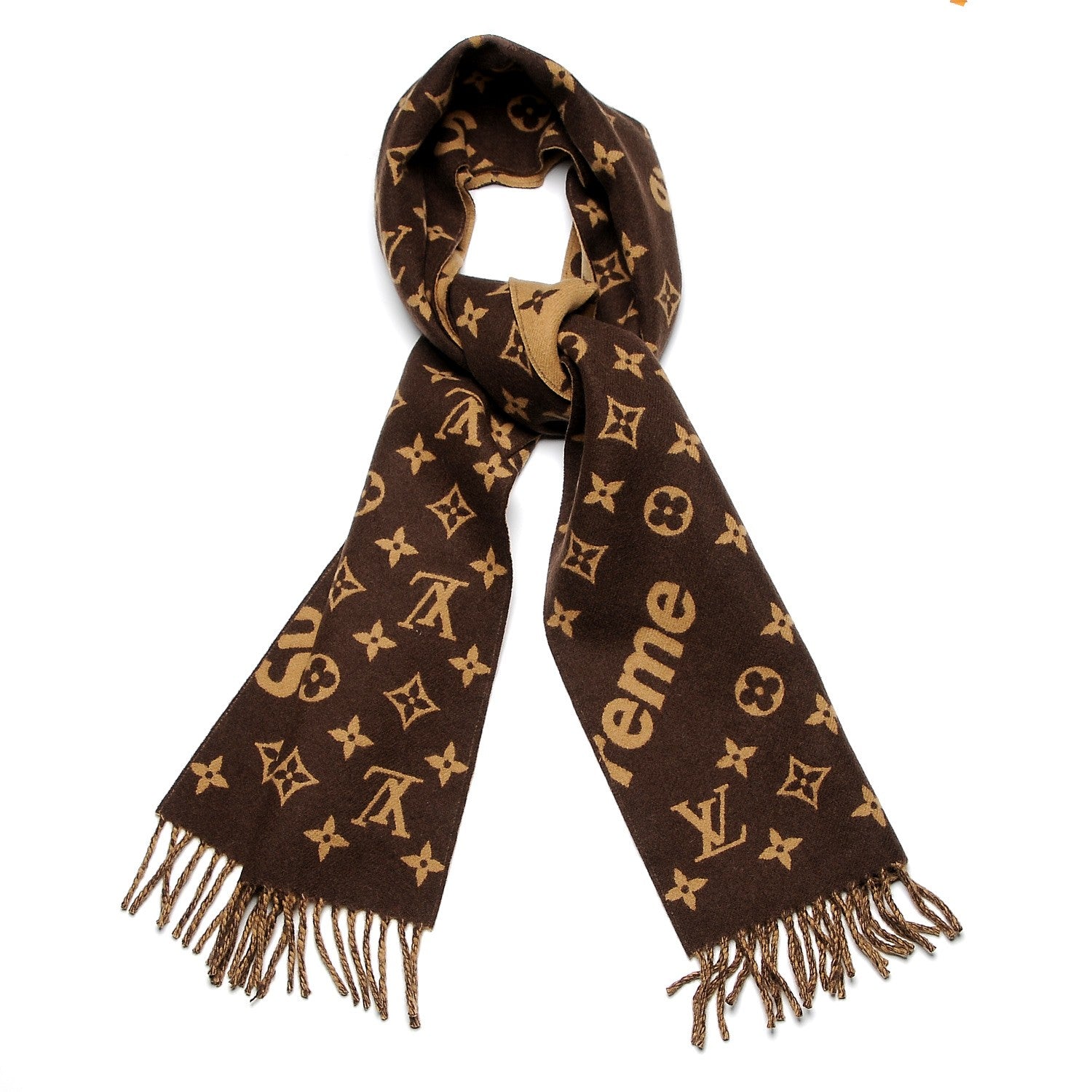 Louis Vuitton X SUPREME Wool Cashmere Monogram Scarf Brown 1 of 4