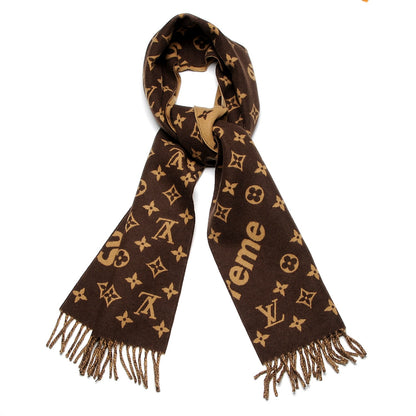 Louis Vuitton X SUPREME Wool Cashmere Monogram Scarf Brown 1 of 4