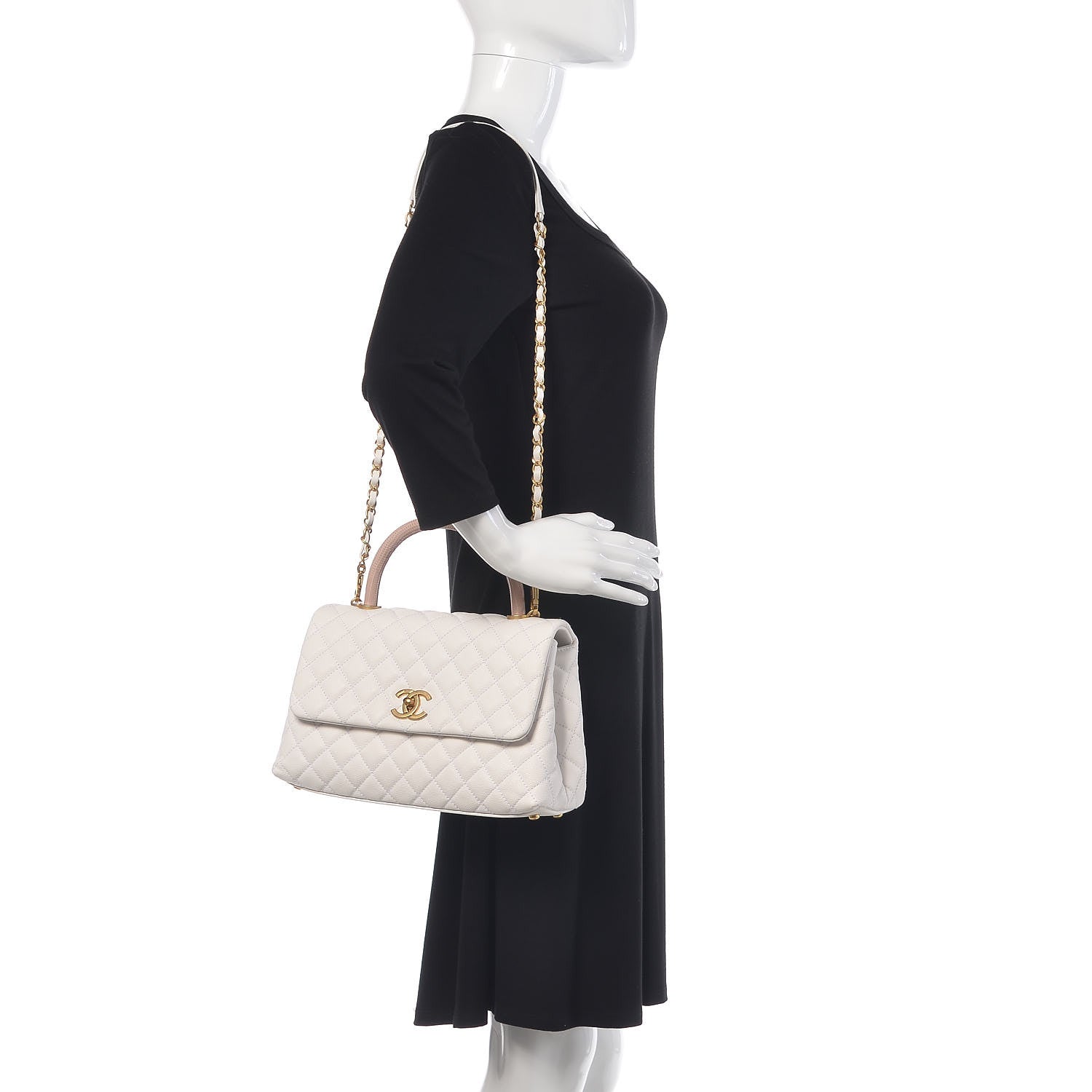 Chanel Caviar Lizard Quilted Small Coco Handle Flap White Beige 2 of 10