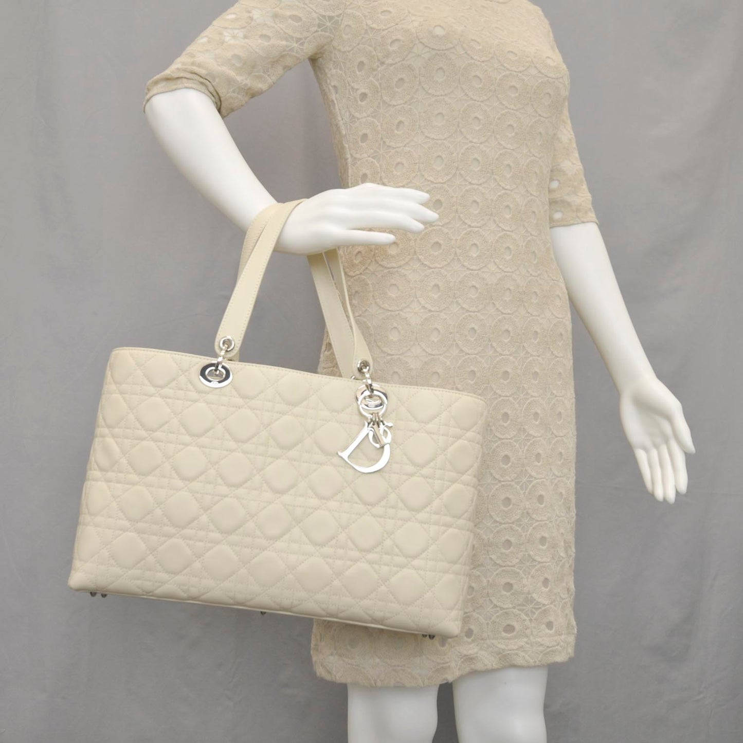 Calfskin Cannage Stitched Tote Beige