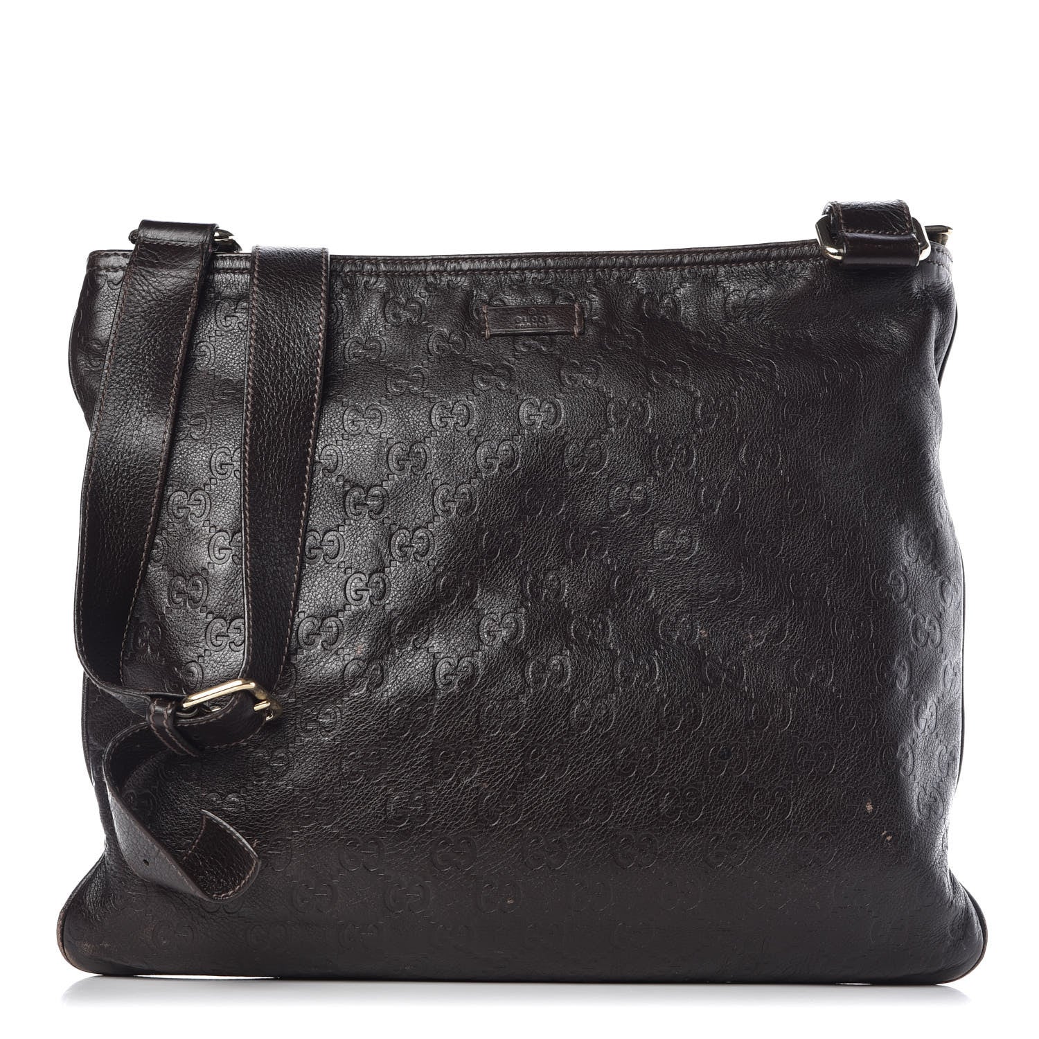 Gucci Guccissima Medium Flat Messenger Bag Dark Brown 1 of 12