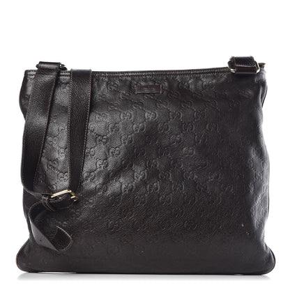 Gucci Guccissima Medium Flat Messenger Bag Dark Brown 1 of 12