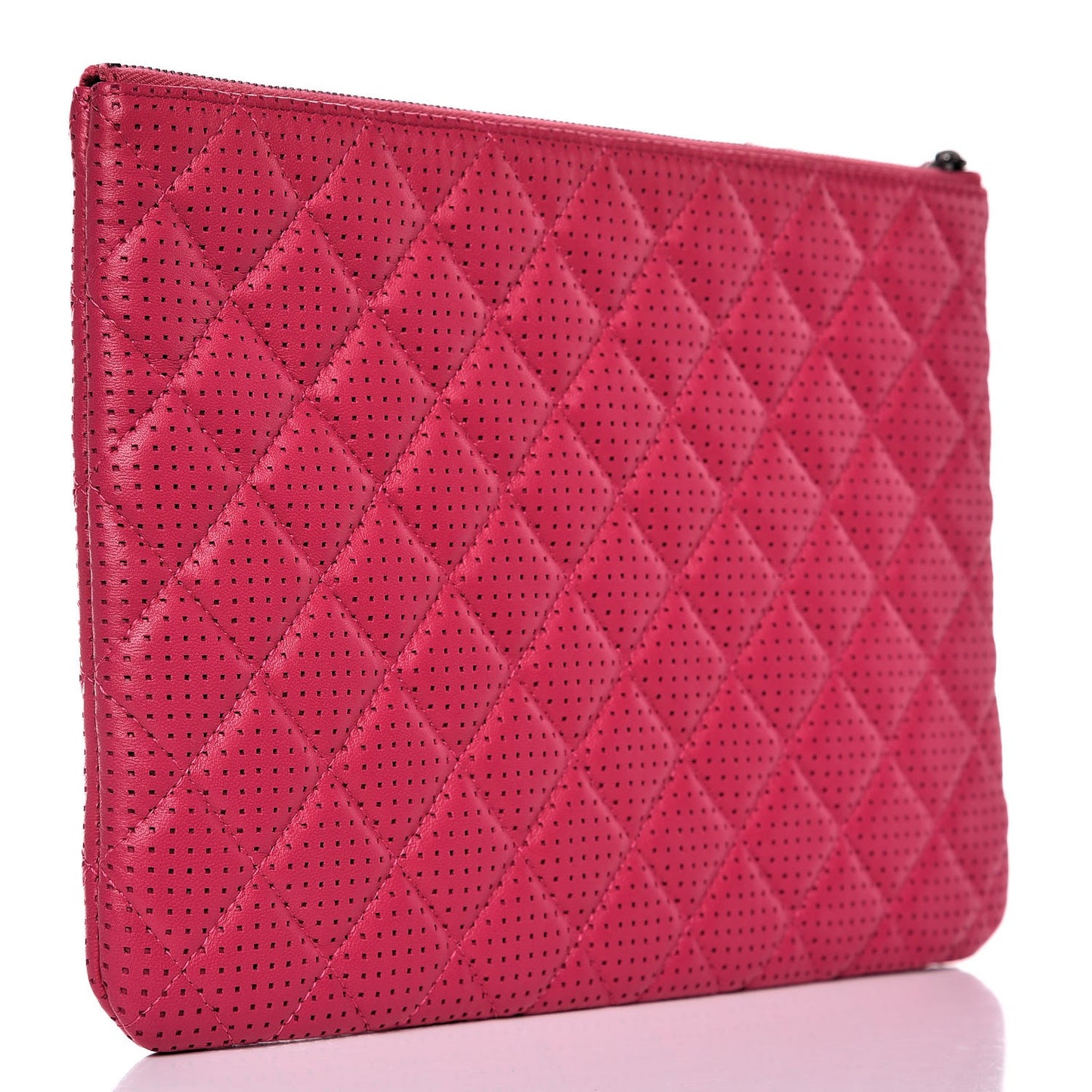 Perforated Lambskin Quilted Large Zip Pouch Pink