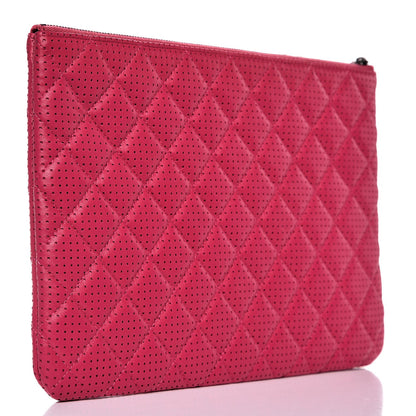 Chanel Perforated Lambskin Quilted Large Zip Pouch Pink 3 of 8