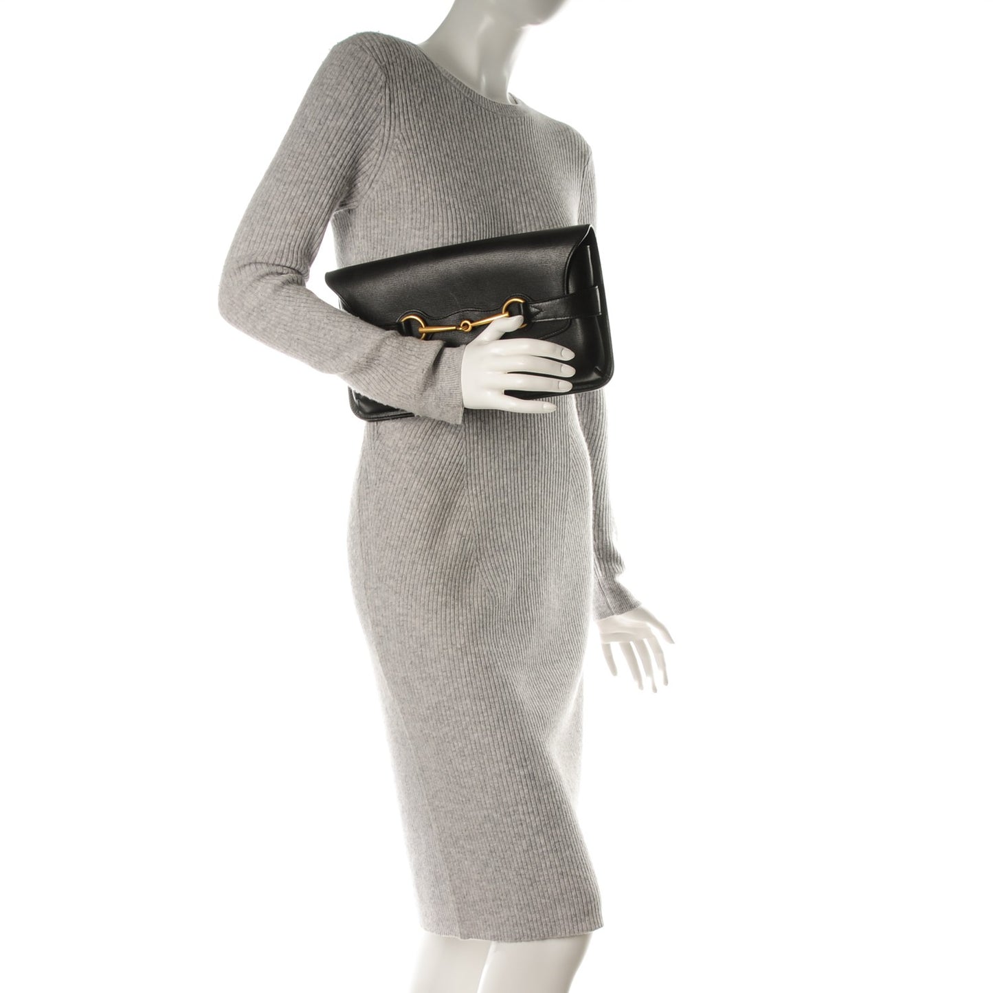 Calfskin Large Bright Bit Clutch Black