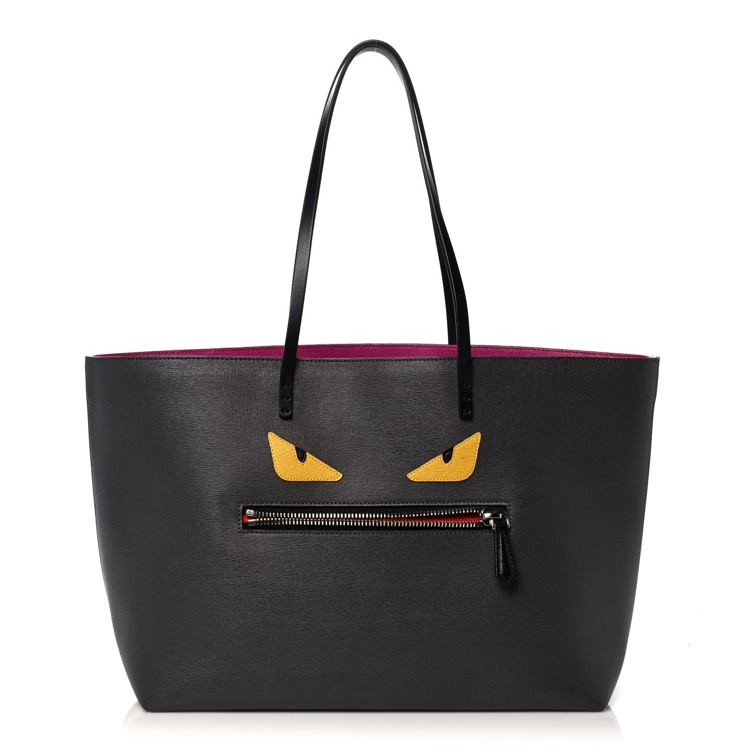 Fendi Vitello Elite Cuoio Monster Buggies Medium Roll Tote Carbone Black Multicolor Magenta 1 of 10