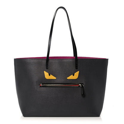Fendi Vitello Elite Cuoio Monster Buggies Medium Roll Tote Carbone Black Multicolor Magenta 1 of 10
