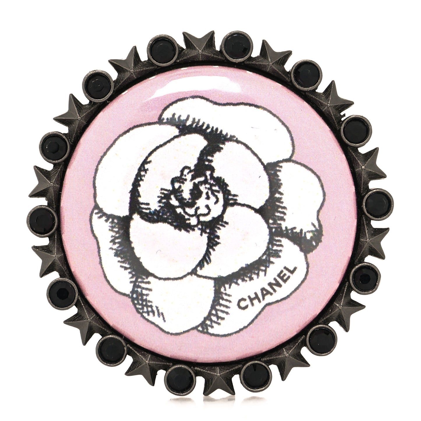 Enamel Camellia Brooch Black Pink