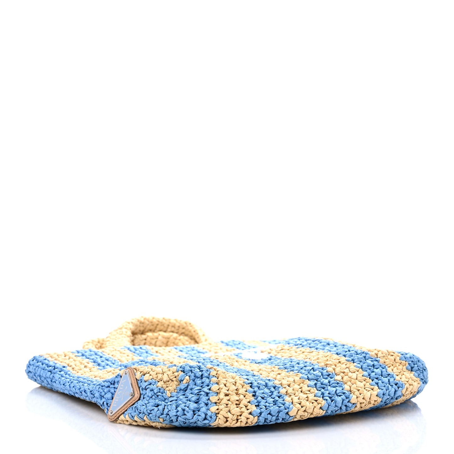 Yarn Raffia Effect Crochet Striped Small Logo Tote Naturale Celeste