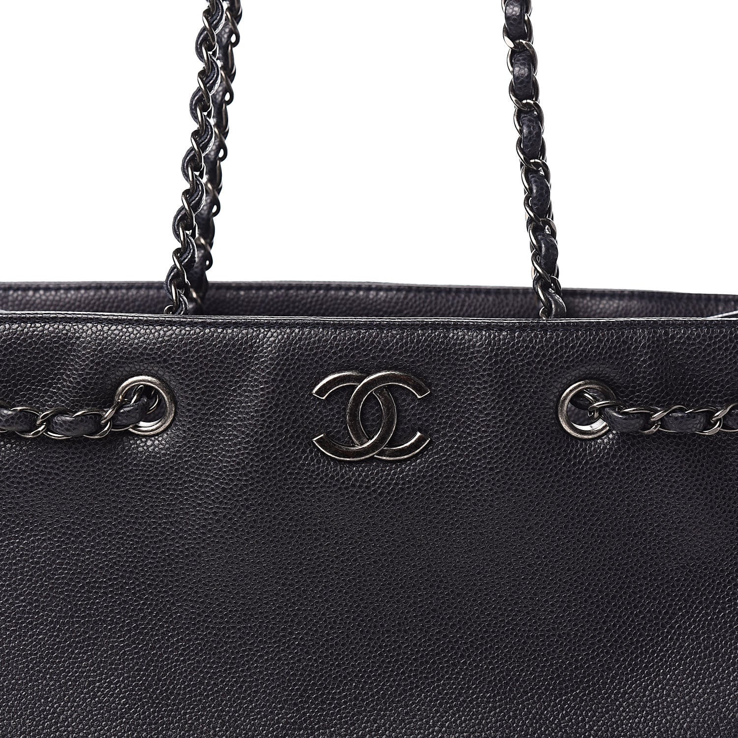 Chanel Metallic Grained Calfskin Woven Chain Medium Shopping Tote Dark Navy 10 of 10