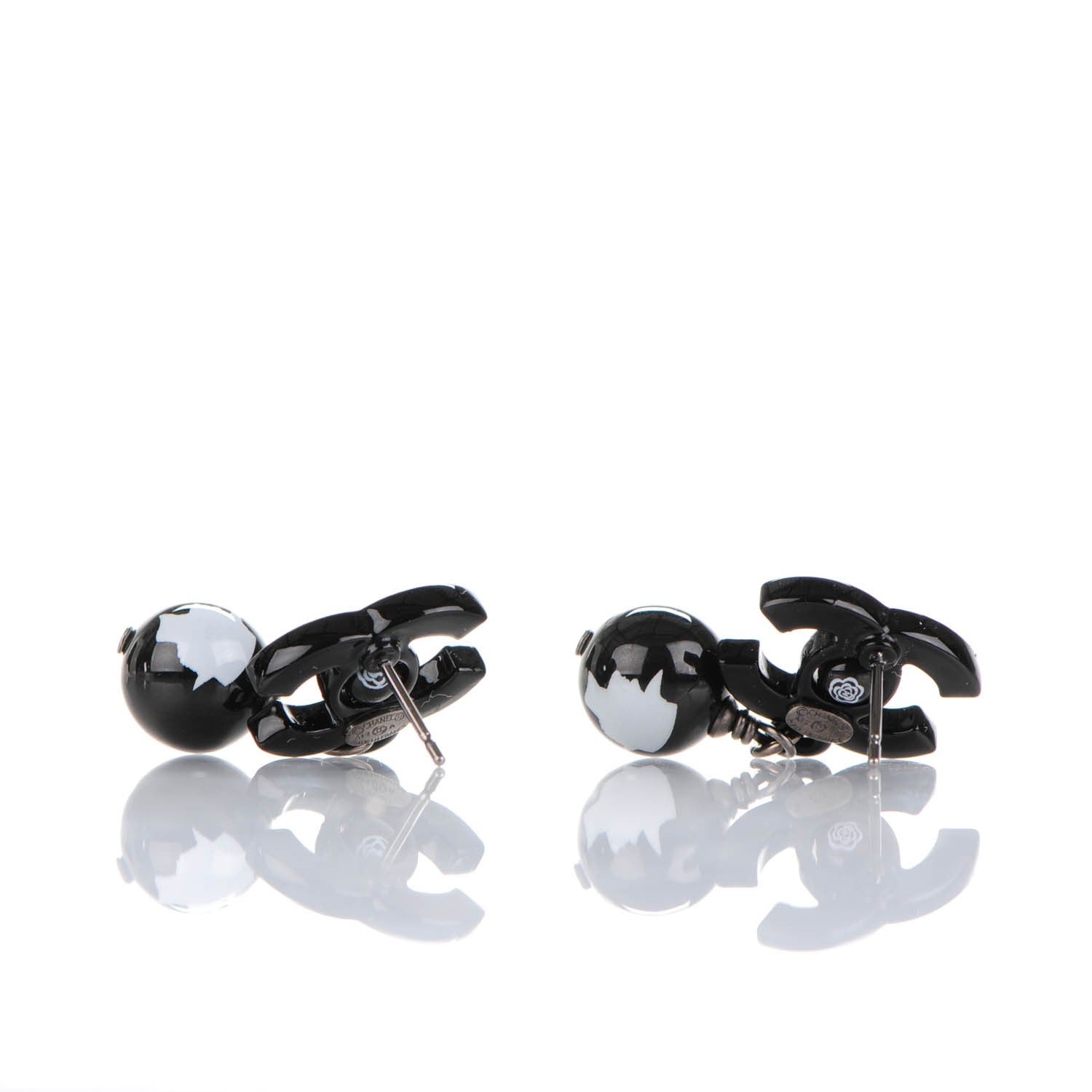 Chanel Enamel Bead CC Coco Drop Earrings Black 3 of 5