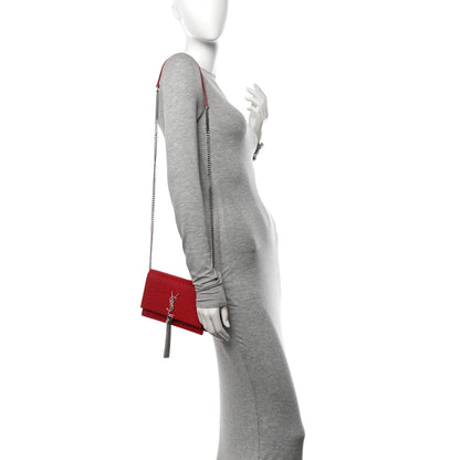 Saint Laurent Calfskin Crocodile Embossed Kate Monogram Tassel Chain Wallet Red 2 of 14
