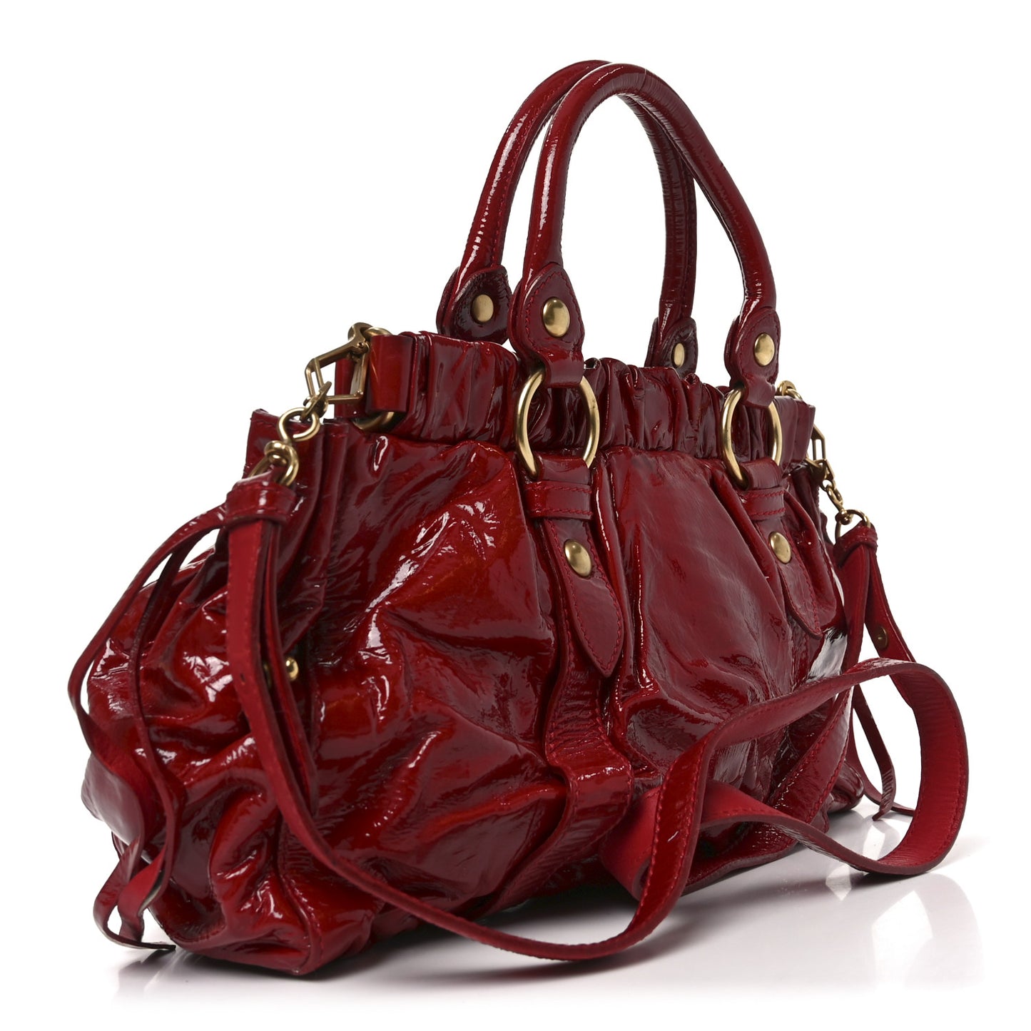 Vernice Patent Gathered Tote Rosso