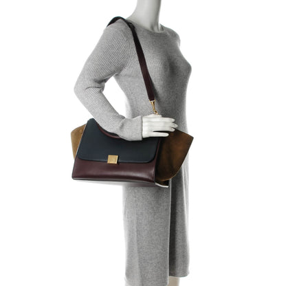 Celine Smooth Calfskin Suede Medium Tri-Color Trapeze Burgundy 2 of 7