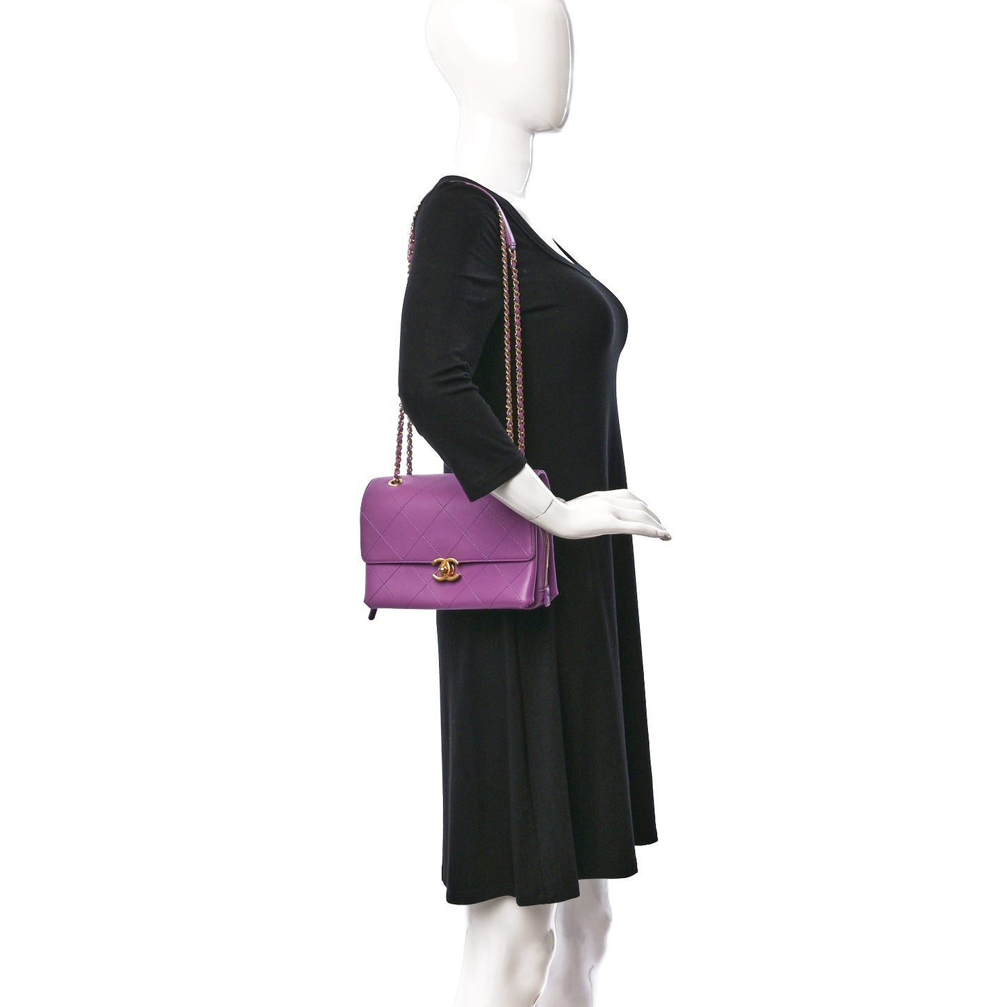 Lambskin Sleek And Chic Flap Purple