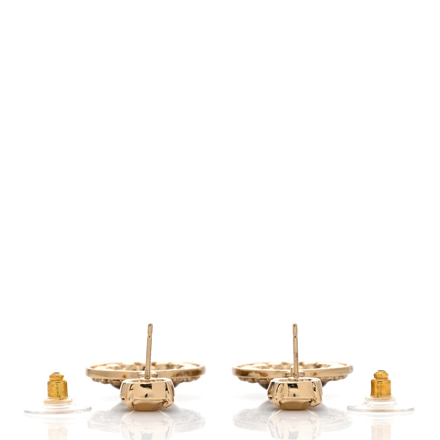 Chanel Resin Metal CC Round Drop Earrings Iridescent Green Gold 3 of 4