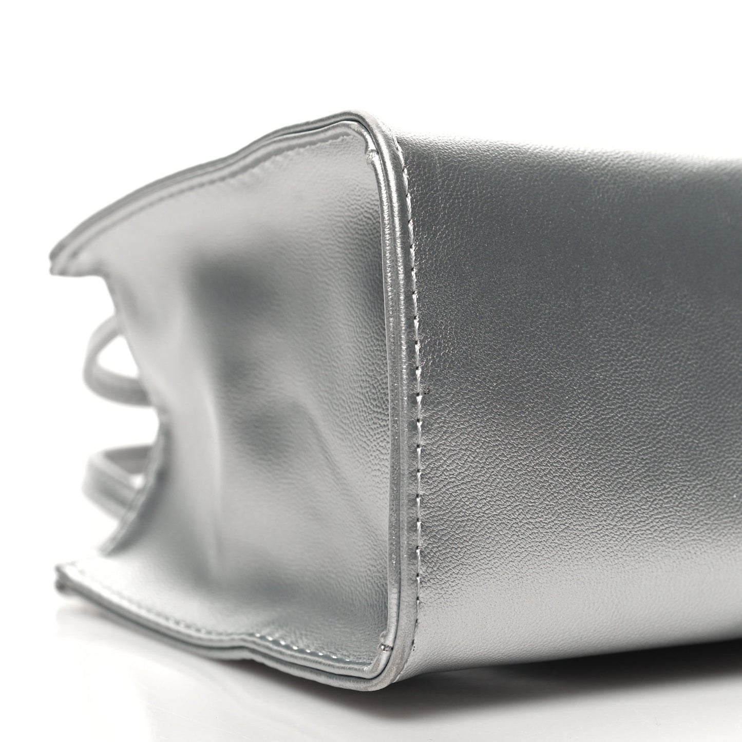 Metallic Vegan Leather Small Shopping Bag Silver