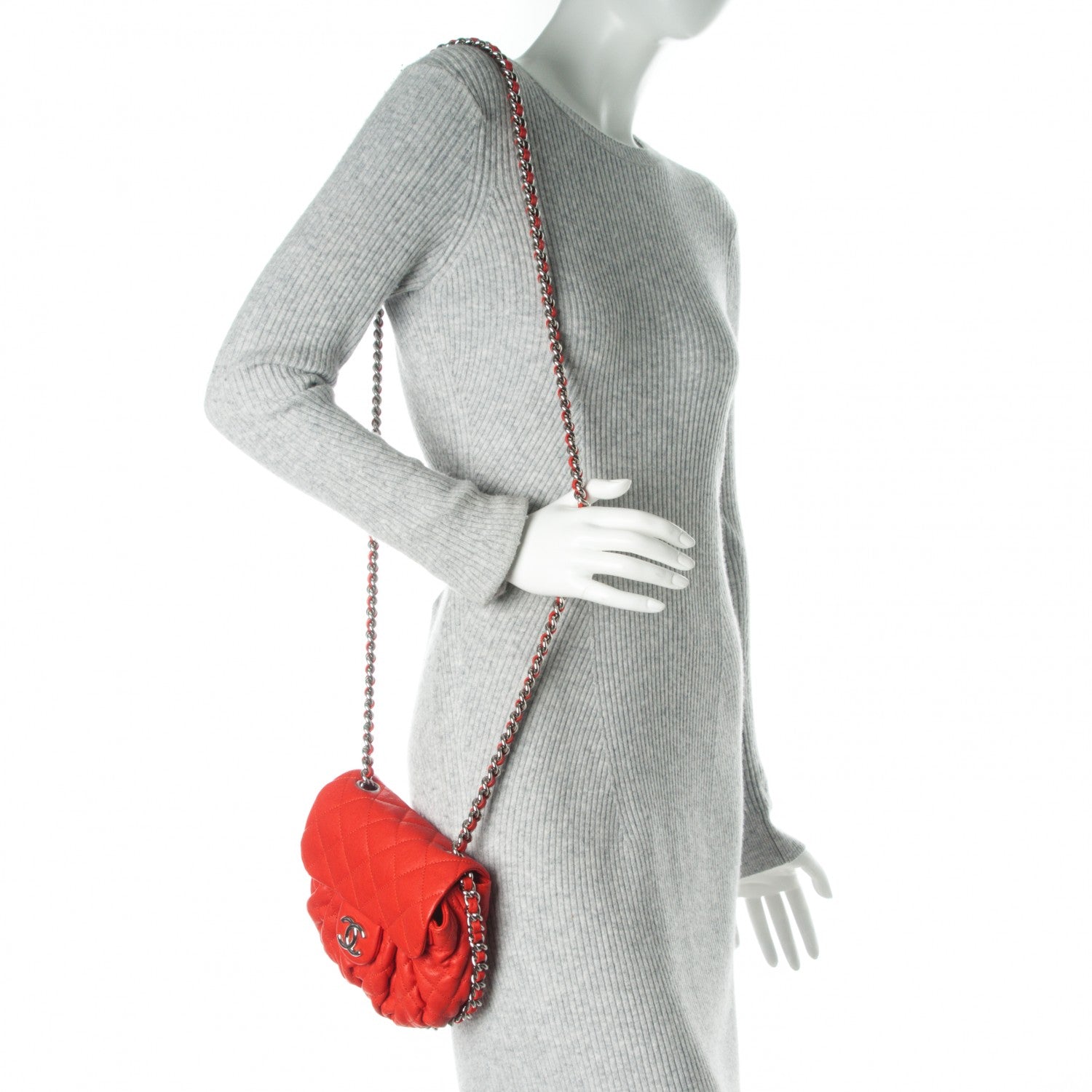Chanel Washed Lambskin Quilted Mini Chain Around Flap Red 2 of 7