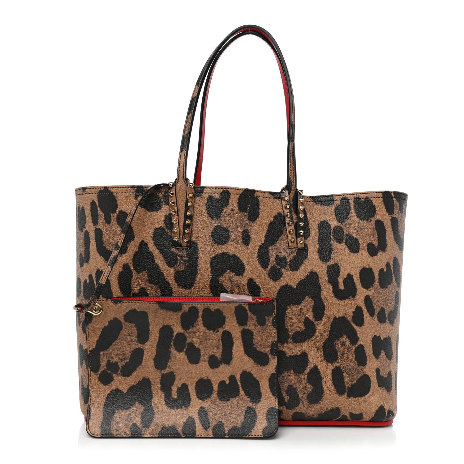 Christian Louboutin Calfskin Leopard Print Spikes East West Cabata Tote Brown 2 of 15