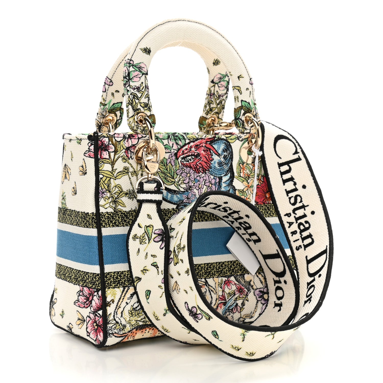 Christian Dior Canvas D-Constellation Embroidered Medium Lady D-Lite Latte Multicolor 3 of 9