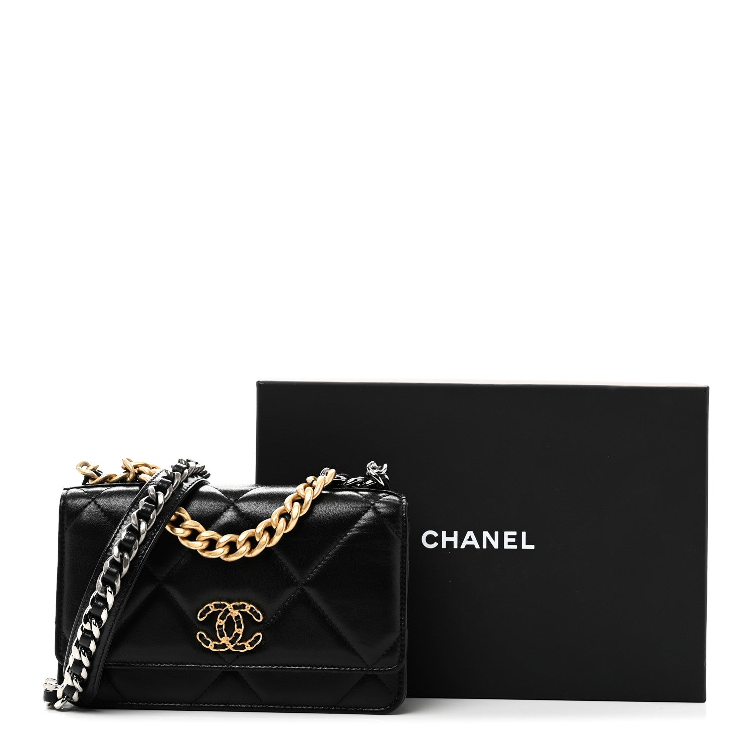 Chanel Lambskin Quilted Chanel 19 Wallet On Chain WOC Black 12 of 12