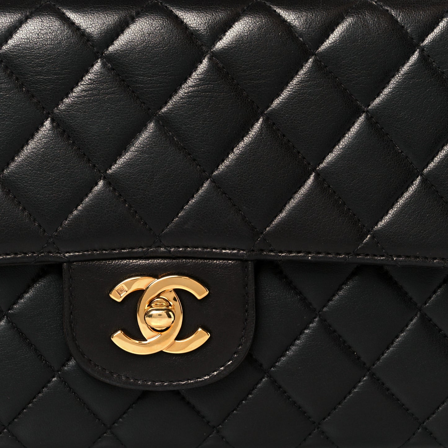Lambskin Quilted Medium Rectangular Kelly Flap Bag Black
