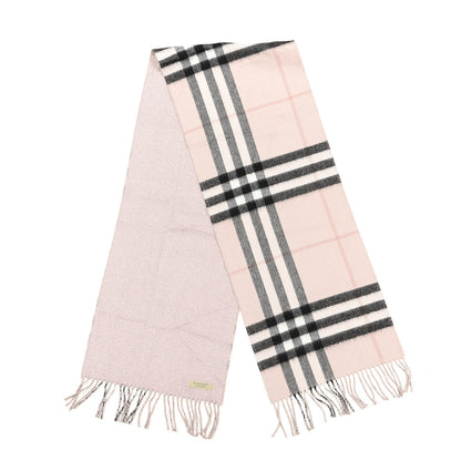 Burberry Metallic Polyester Cashmere Giant Check Reversible Fringe Scarf Ash Rose 2 of 4