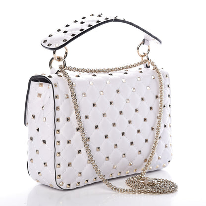 Valentino Garavani Lambskin VLTN Print Medium Rockstud Spike Shoulder Bag Optic White Black 3 of 8