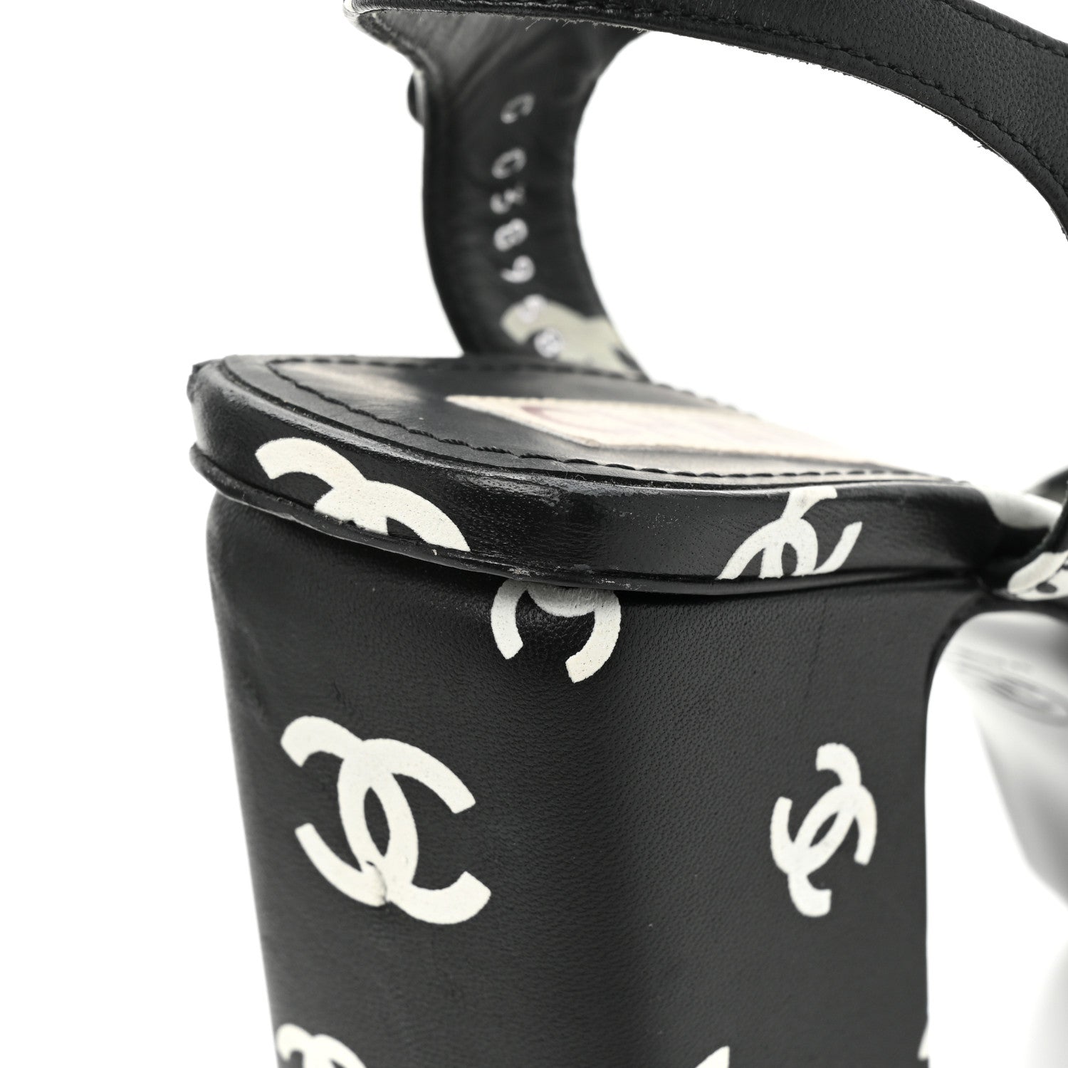Chanel Printed Lambskin CC Platform Sandals 38 Black White 14 of 15